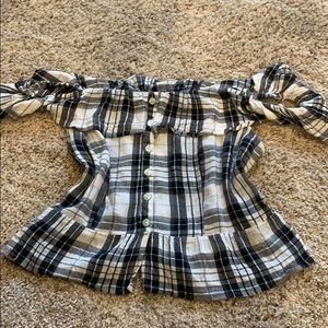 American Eagle off the shoulder plaid crop top